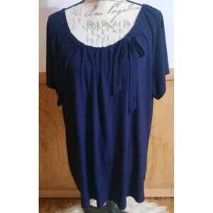Liz McCoy Navy Blue Short Sleeve Scoop Neck Stretch Top With Tie Plus Sz 3X